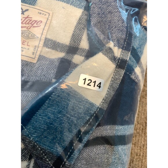American Eagle Shirt Mens 2XL Heritage Flannel Blue Plaid Long Sleeve Button Up - Picture 8 of 8